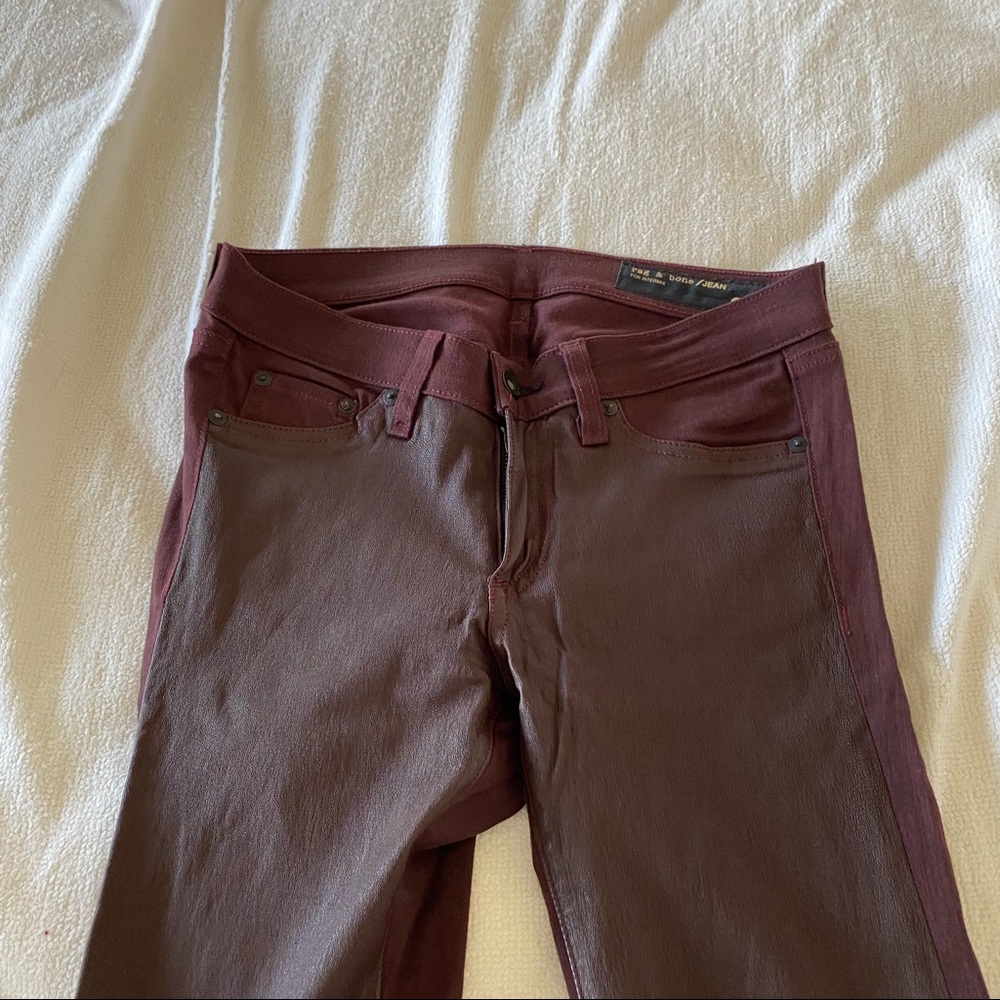 Rag & Bone Burgundy Leather-Front Jeans